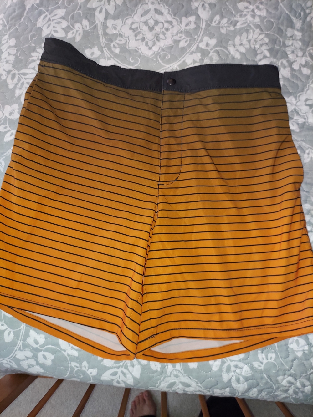 Lands' End Orange and Black Gradient Stripe Swim Trunks